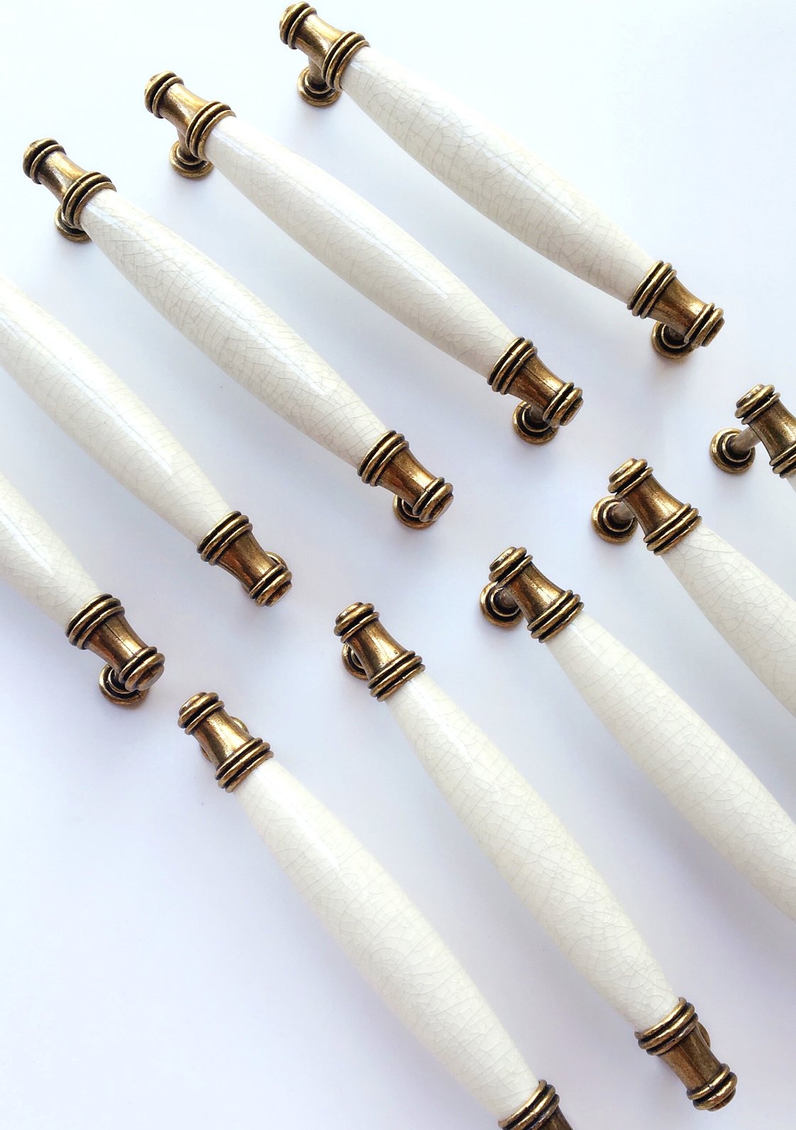 10 x Door Pull Handle Bow Pulls, T Bar Kitchen Door Handles, Cupboard Drawer Bedroom furniture handles ceramics Hole centres 128 mm (Typ A)