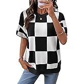 SHEWIN Womens Tops Crewneck Plaid Short Sleeve Sweater Vest Spring Outfits for Women 2026