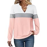 EADINVE Womens Casual Long Sleeve V Neck Sweatshirts Cute Loose Fit Lightweight Pullover Fall Clothes Tunic Tops