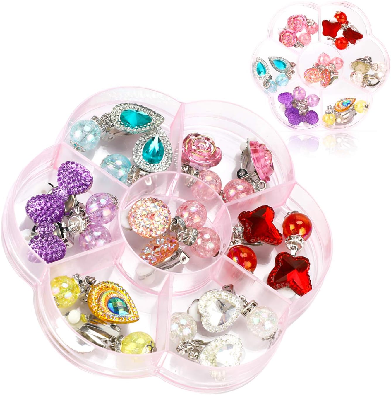 Hifot 7 works Clip-on Earrings No Pierced Design Earrings Dress up Princess Jewelry Accessories for Girls Kids Toddler
