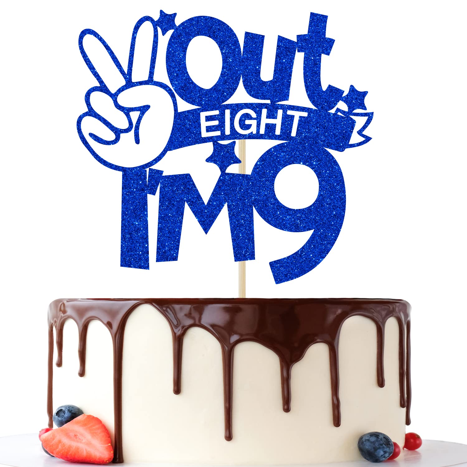Photo 1 of Out Eight I'm 9 Cake Topper, 9 Year Old, for Kids Boys Girls 9th Birthday Cake Decor, Happy 9th Bithday Decorations Blue Glitter