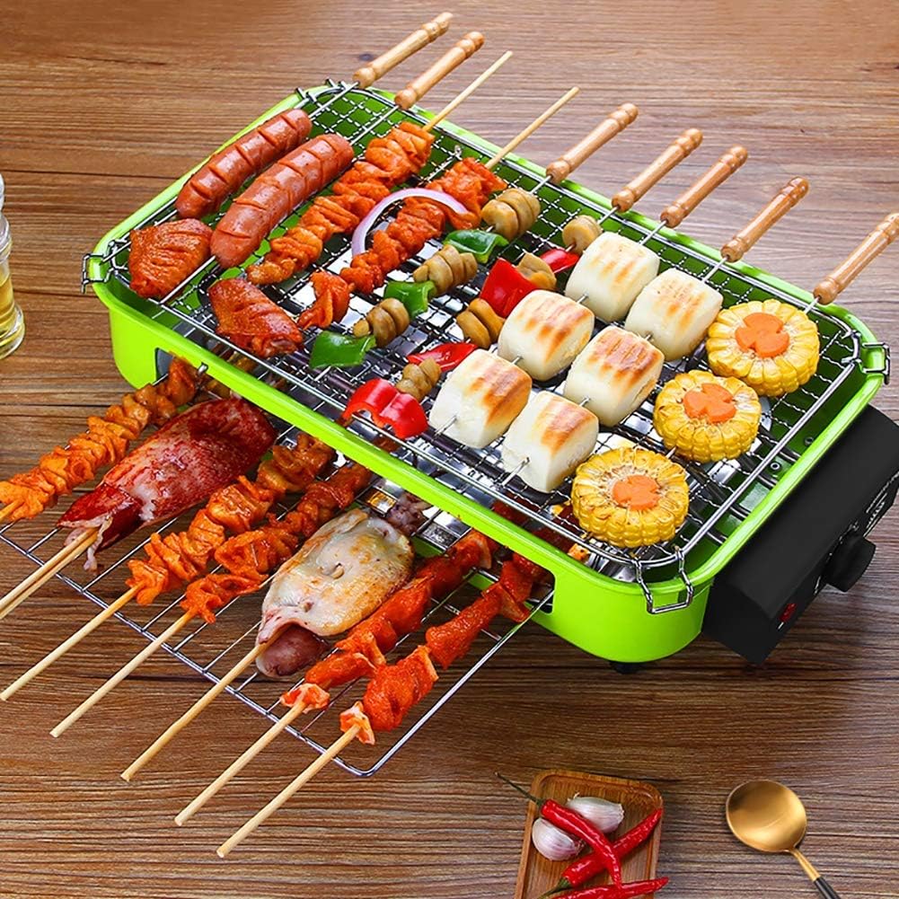 review LIN Adjustable Temperature Control Portable Electric BBQ, Two-Tier Grill Available Charcoal or Electricity,Red