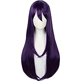 Linfairy Long Purple Wig Halloween Cosplay Wig For Women 85CM