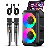 Karaoke Machine for Adults Kids, Portable Bluetooth Speaker with 2 Wireless Microphones, TWS Mode & LED Light, 10H Battery PA System Stage Monitors,Perfect for Home Party Outdoor Birthday Gifts(Black)