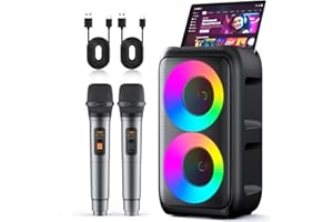 PESKI Karaoke Machine, Portable Bluetooth Speaker with 2 Wireless Karaoke Microphones, Karaoke Machine for Adults Kids with PA System,Stage Monitors Support TWS/TF/USB/AUX for Home Party Stage (Black)