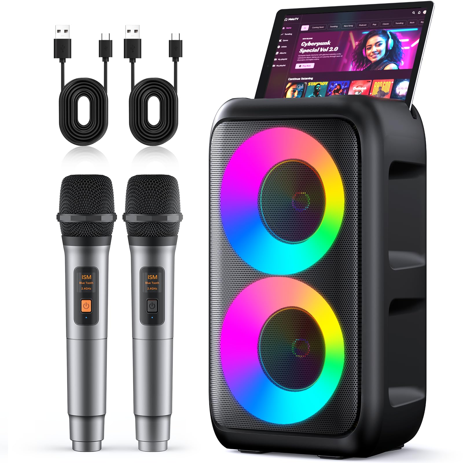 Photo 1 of Karaoke Machine for Adults Kids, Portable Bluetooth Speaker with 2 Wireless Microphones, TWS Mode & LED Light, 10H Battery PA System Stage Monitors,Perfect for Home Party Outdoor Birthday Gifts(Black)