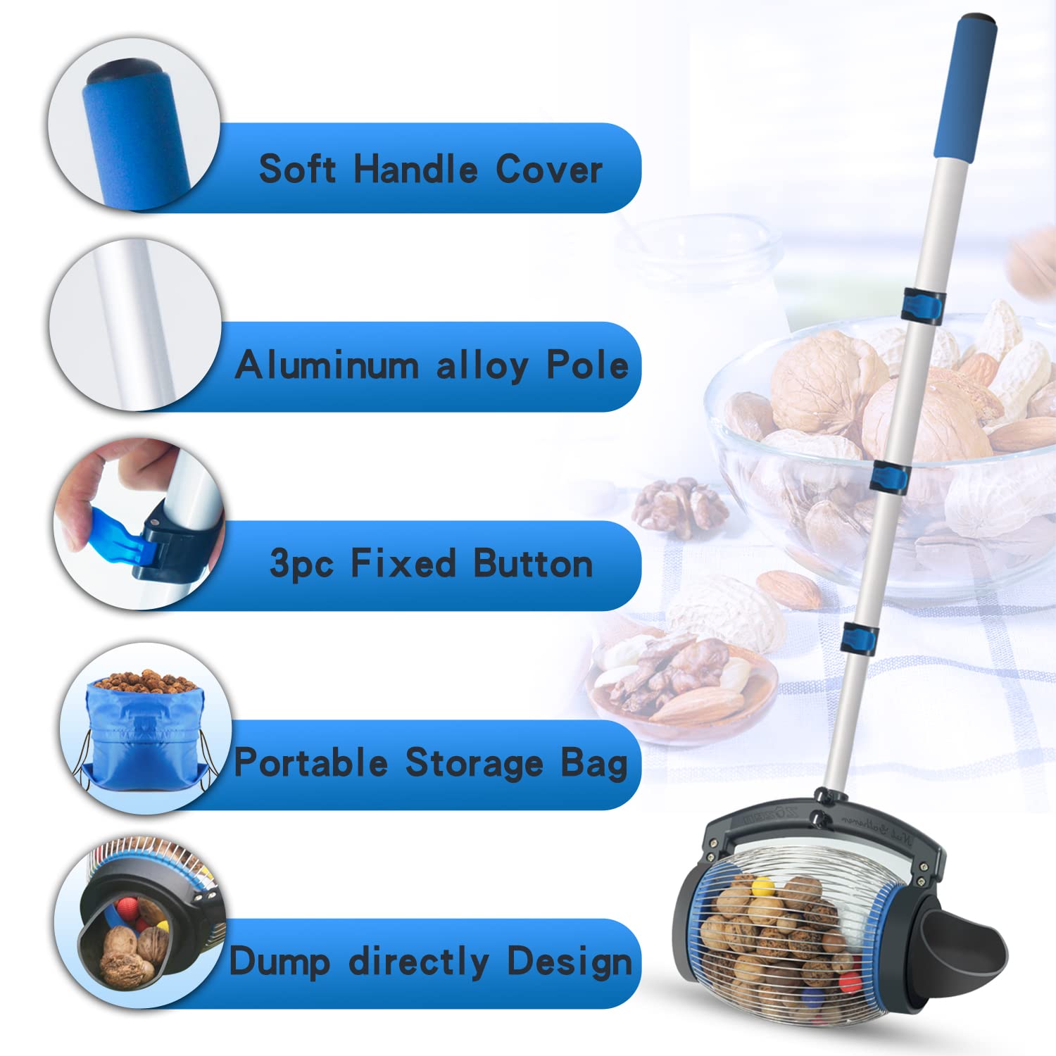 Zozen Nut Gatherer, Acorn Picker Upper, Pecan Picker Upper - Directly Dump Outlet, Apply to Acorn, Pecan, Buckeyes, Hickory Nuts, Nerf Balls, Golf Balls, Objects Size 3/8'' to 1''; 1 Gallon