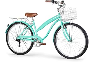 WEIZE Beach Cruiser Bike, 26 inch Commuter Bicycle for Adult Men and Women, 7-Speed/High-Carbon Steel/Front & Rear Fenders, Comfortable City Bikes with Rear Rack or Basket, Ergonomic Upright Design