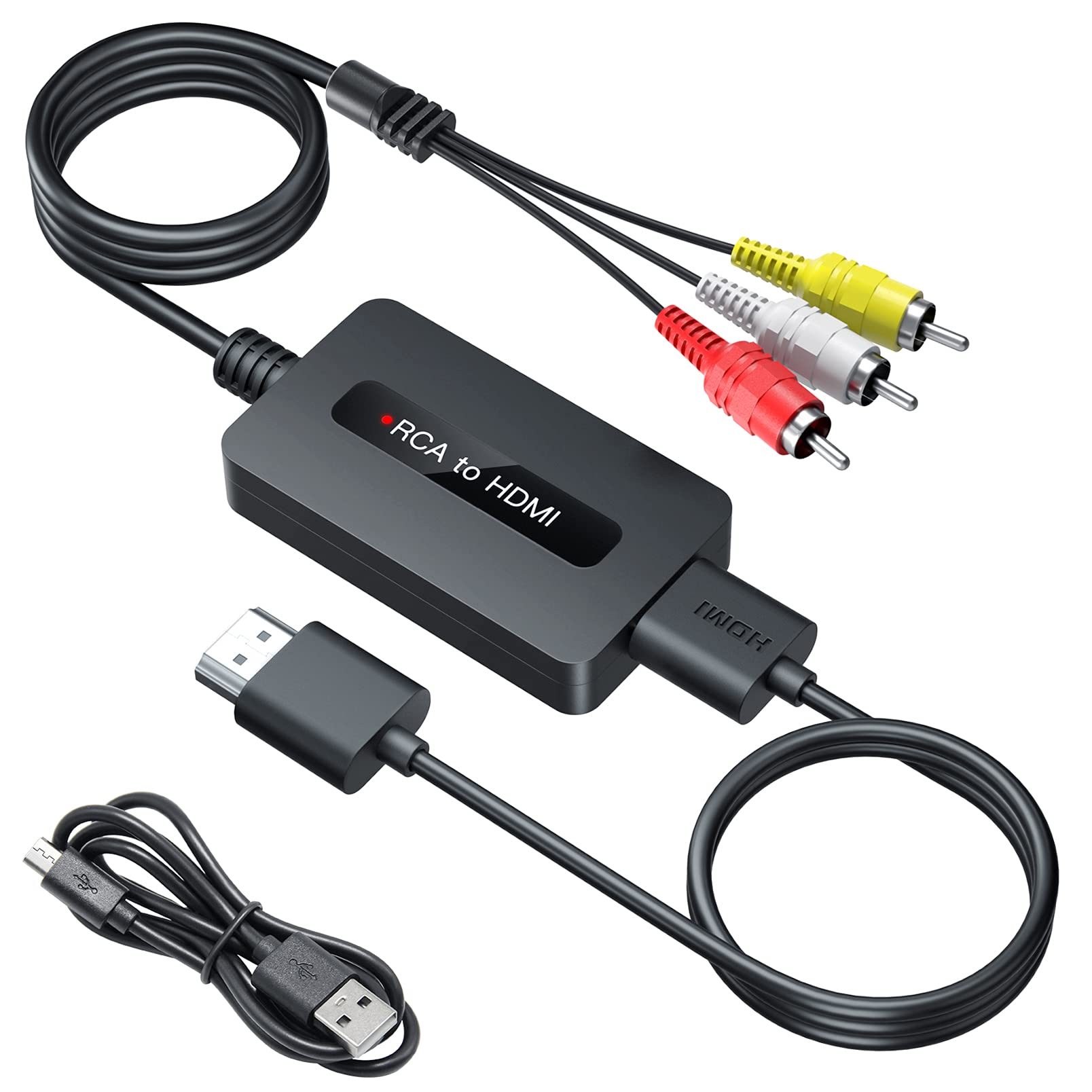 SUNNATCH Male RCA to HDMI Converter, Composite CVBS AV to HDMI Converte, Full HD 720P/ 1080P Output Switch