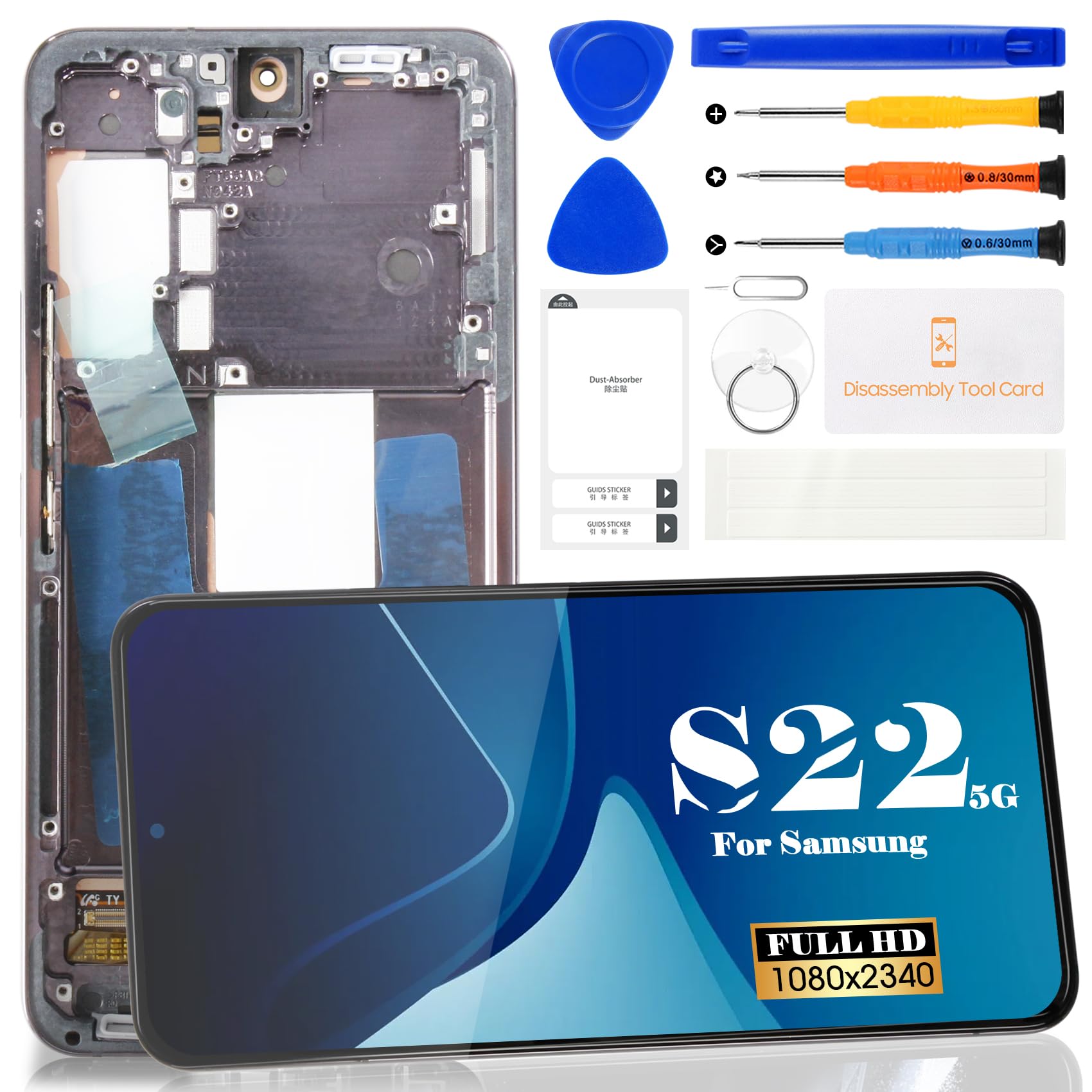 Photo 1 of [US Version] OLED for Samsung S22 5G LCD Screen Replacement for Samsung Galaxy S22 5G SM-S901B Digitizer Touch Screen SM-S901U SM-S901W Assembly with Frame Black (with Fingerprint)