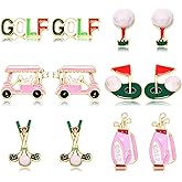 4Pairs Golf Stud Earrings Golf Ball Bag Cart Earring Studs Statement Golf Themed Earrings Golf Jewelry for Women Sport Game Day Golf Accessories Outfits Gifts