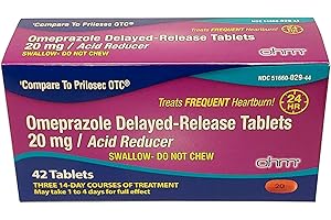 Ohm Omeprazole 20mg, 42 Delayed-Release Tablets, Acid Reducer for Frequent Heartburn, 24-Hour Relief Heartburn Medicine, Helps Relieve Stomach & Chest Discomfort (6 Weeks of Supply, 42, Count)