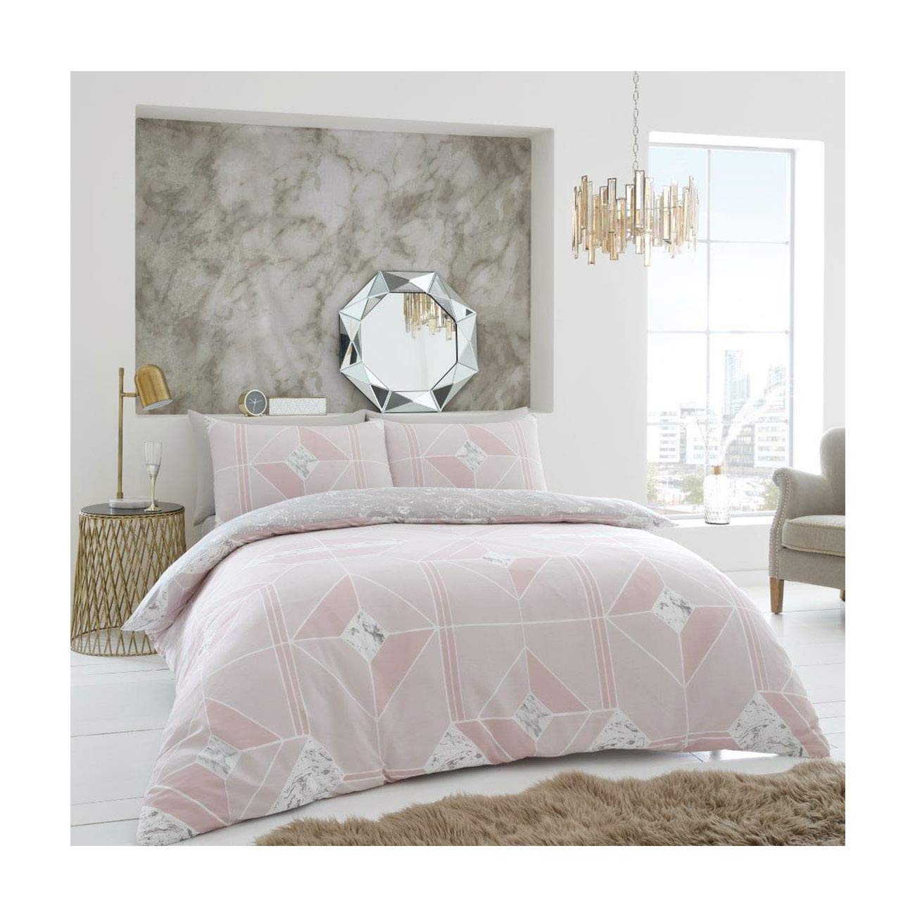 Luxurious Harmony Bed Set with Duvet Cover and Pillow Cases, Polyester-Cotton, [ Double - Blush Pink ]