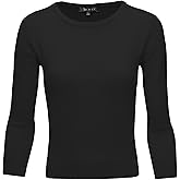 YEMAK Women's Knit Pullover Sweater – 3/4 Sleeve Crewneck Soft Casual Lightweight Basic Solid Knitted Top