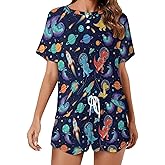 Dujiea Women's Pajamas Sets Short Sleeve Sleepwear, Lounge Wear Set Short-Sleeved Pjs And Shorts with Pockets S-5XL