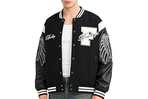 RAOENJADO Varsity Jacket Men Bomber Letterman Jacket with Leather Sleeves for Casual Streetwear
