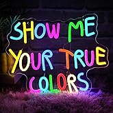 Folkive Show Me Your True Colors Neon Sign for Wall Decor Dimmable Letters Led Sign for Bedroom Colorful Neon Light for Home Bar Business Party Shop Classroom Backdrop Wall Art Decoration