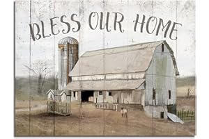 HLJ ART Vintage Farmhouse Barn Wall Art - Bless Our Home Sign Hometown Farm House Picture for Home Decoration