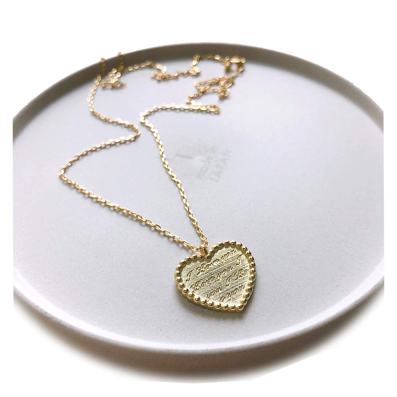 Gold Textured Love You Necklace 14ct Italian 925 Sterling Silver gift for women, wife, Girls, Teens mother grandma Daughter Sister from the heart. (Gold)