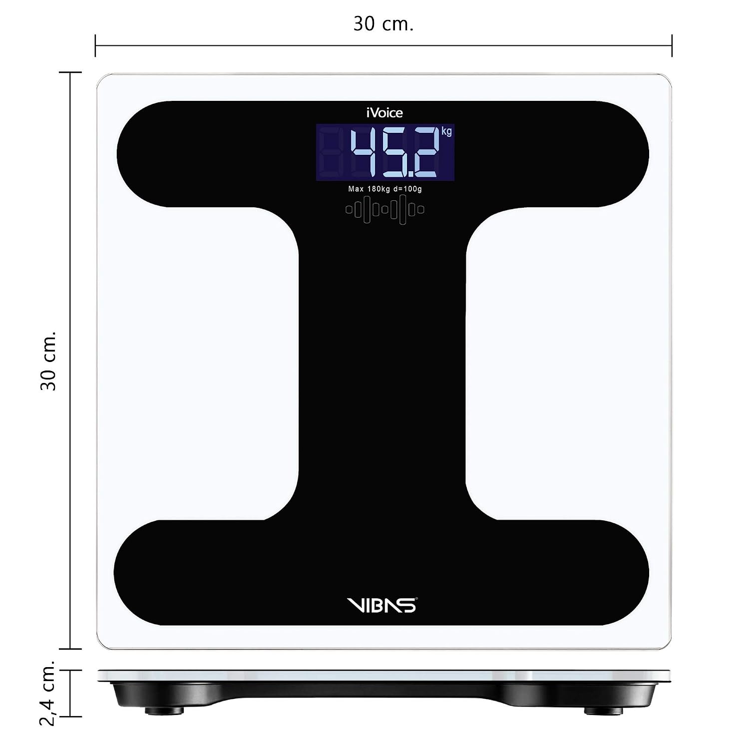 Talking Scale in English and Multilanguage VIBAS iVoice, Batteries Included, Clear Voice, Capacity 180 kg, Auto Power Off, 6mm Tempered Glass, 2 year warranty. (Black) - Image 5