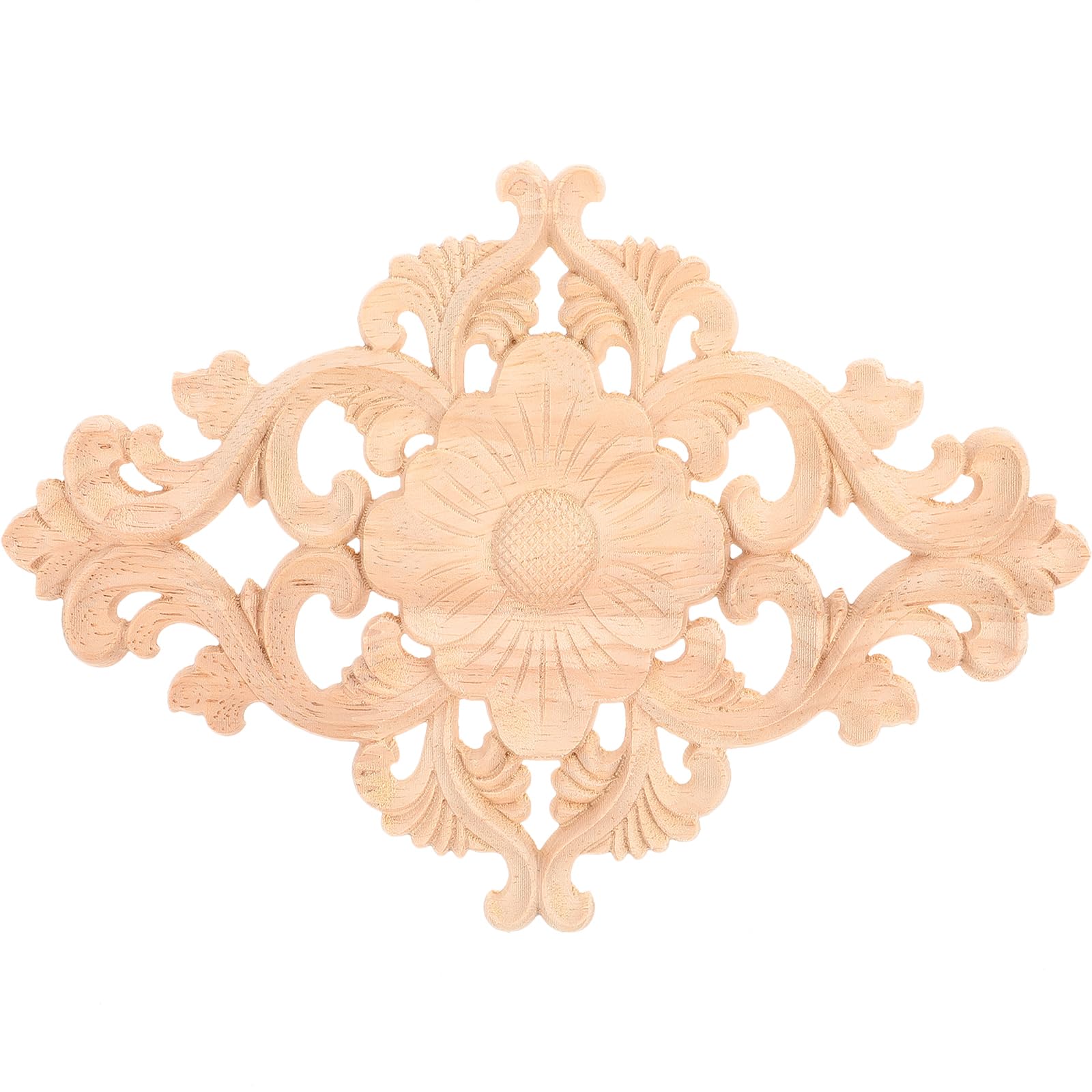 SUPVOX Solid Wood Applique Door Lintel 8.3 X 5.7 X 0.3 Inch Carved Wooden Mouldings Decorative Furniture Onlay Trim for DIY Home Improvement