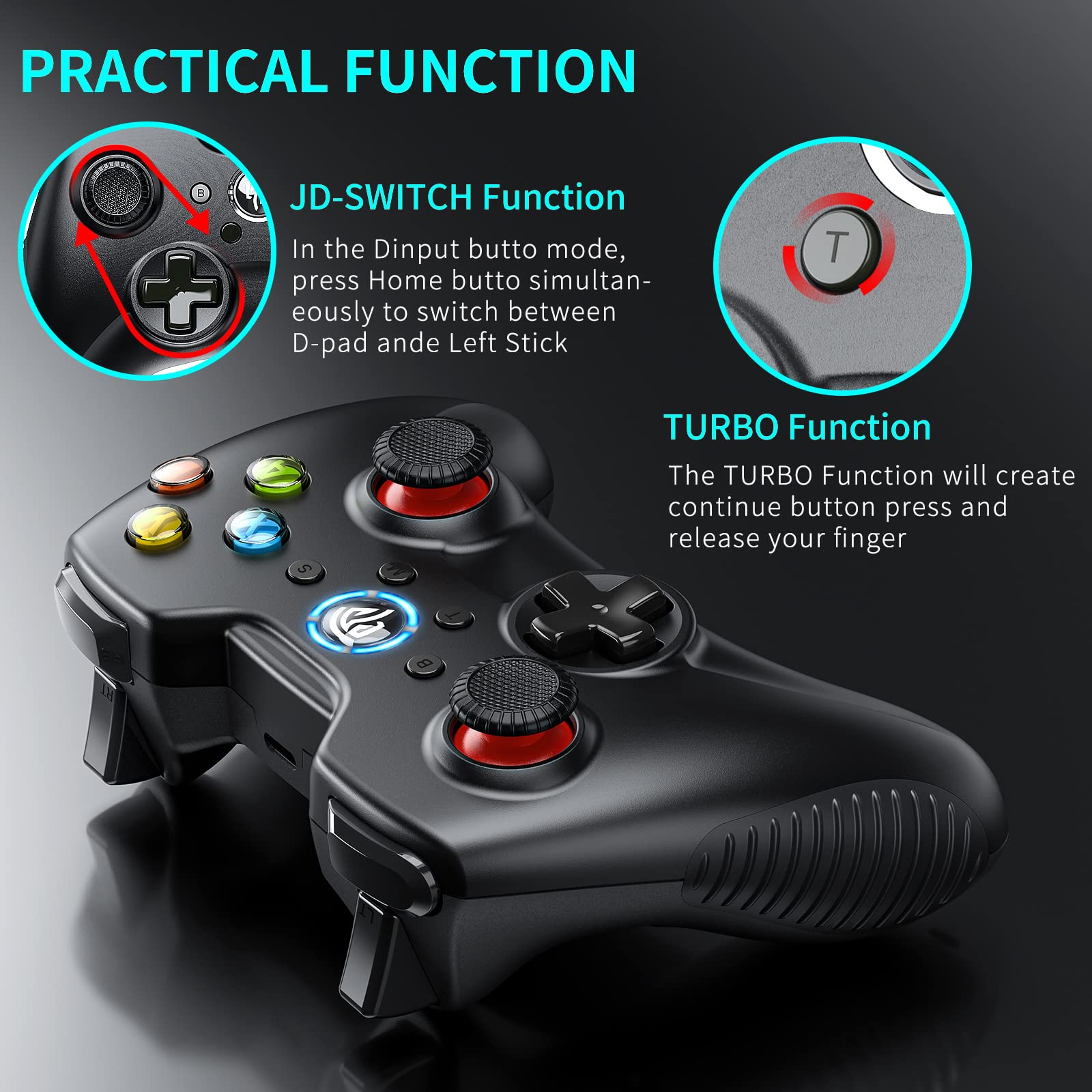 EasySMX Wireless PC Controller, Arion8236 Gaming Controller for Windows Steam/PS3/Android/Switch/Steam Deck, Dual-Vibration Computer Controller Gamepad with Turbo, 14 Hours Working Battery