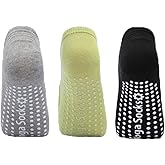 3 Pairs Women's Non-Slip Yoga & Pilates Grip Socks – Anti-Skid Indoor Socks for Home, Barre, Dance & Fitness
