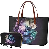 Lotusorchid 2 Pcs Hand bags Purses, Women Top Handle Bag Satchel Shoulder Bag, Large Tote Handbag with PU Wallet
