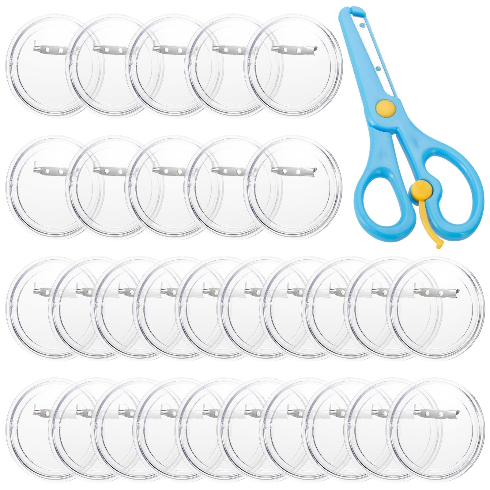 30Pcs Clear Button Pin Design Badges, Acrylic Badge Making Kit, Handmade Button Badge with Anti-Pinch Scissors, Acrylic Button ClearBadges, Clear Plastic Round Badges for DIY Crafts