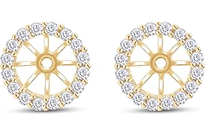 SAVEARTH DIAMONDS Halo Women's Earring Jackets for Round Shape Studs with Lab Created Moissanite or Lab Grown Diamond ear jackets 14k Gold Over 925 Sterling Silver Jewelry Gift for Her