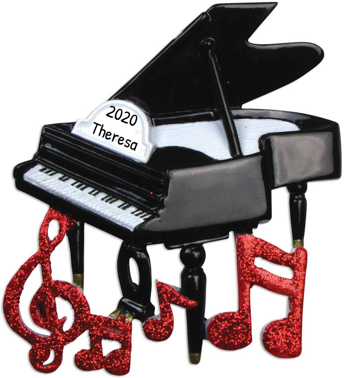 Personalized Piano Christmas Tree Ornament 2020 - Black Keyboard Instrument Keys Red Glitter Notes Treble Clef Pianist Performs Recital Orchestra Hobby Profession Gift Year - Free Customization