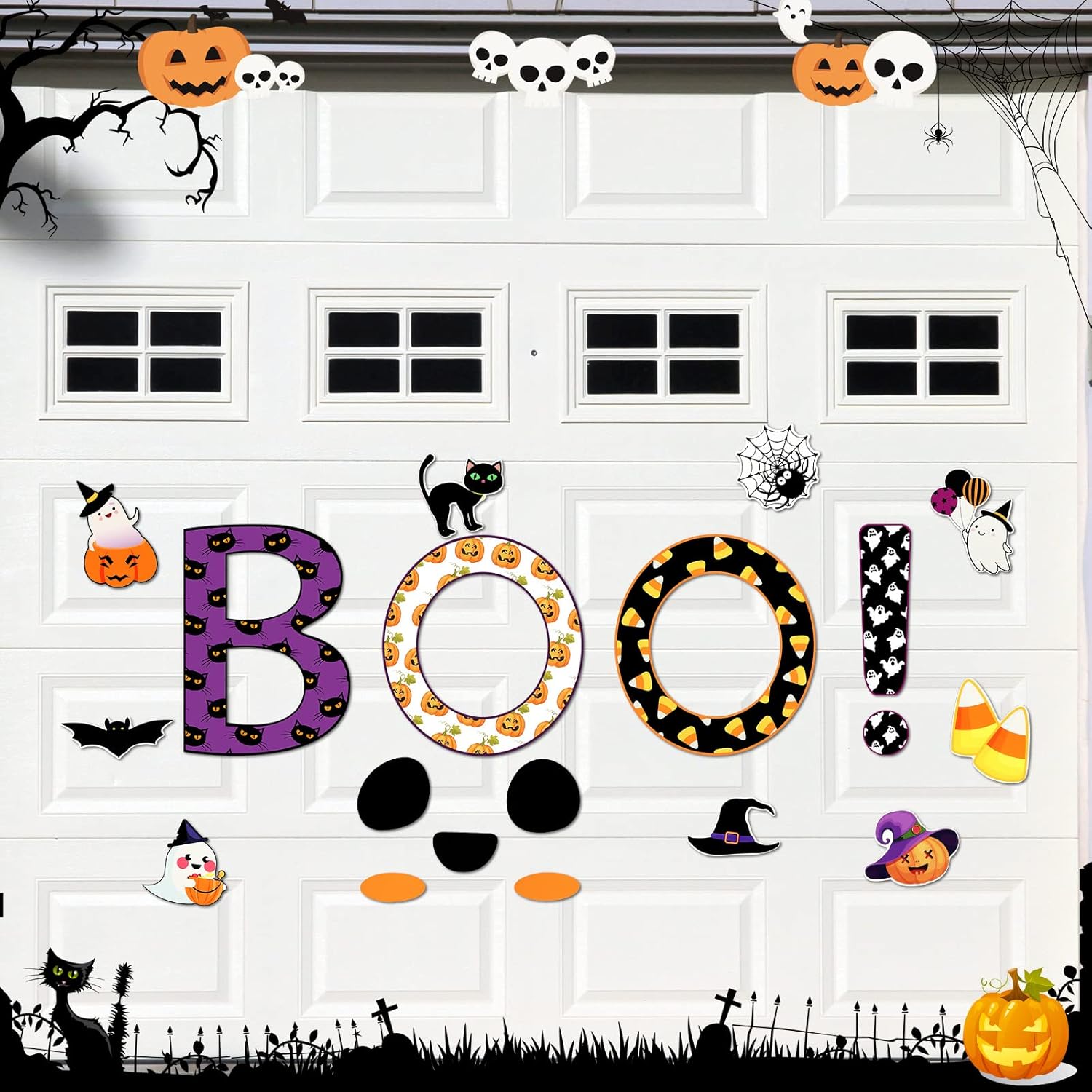 Garage Door Decorations - Konohan Happy Halloween Garage Door Magnets Decorations Halloween Magnetic Decal Garage Waterproof Themed Colored Magnets Holiday Magnets Bat Magnets for Indoor Outdoor Decorations(Cute Style)
