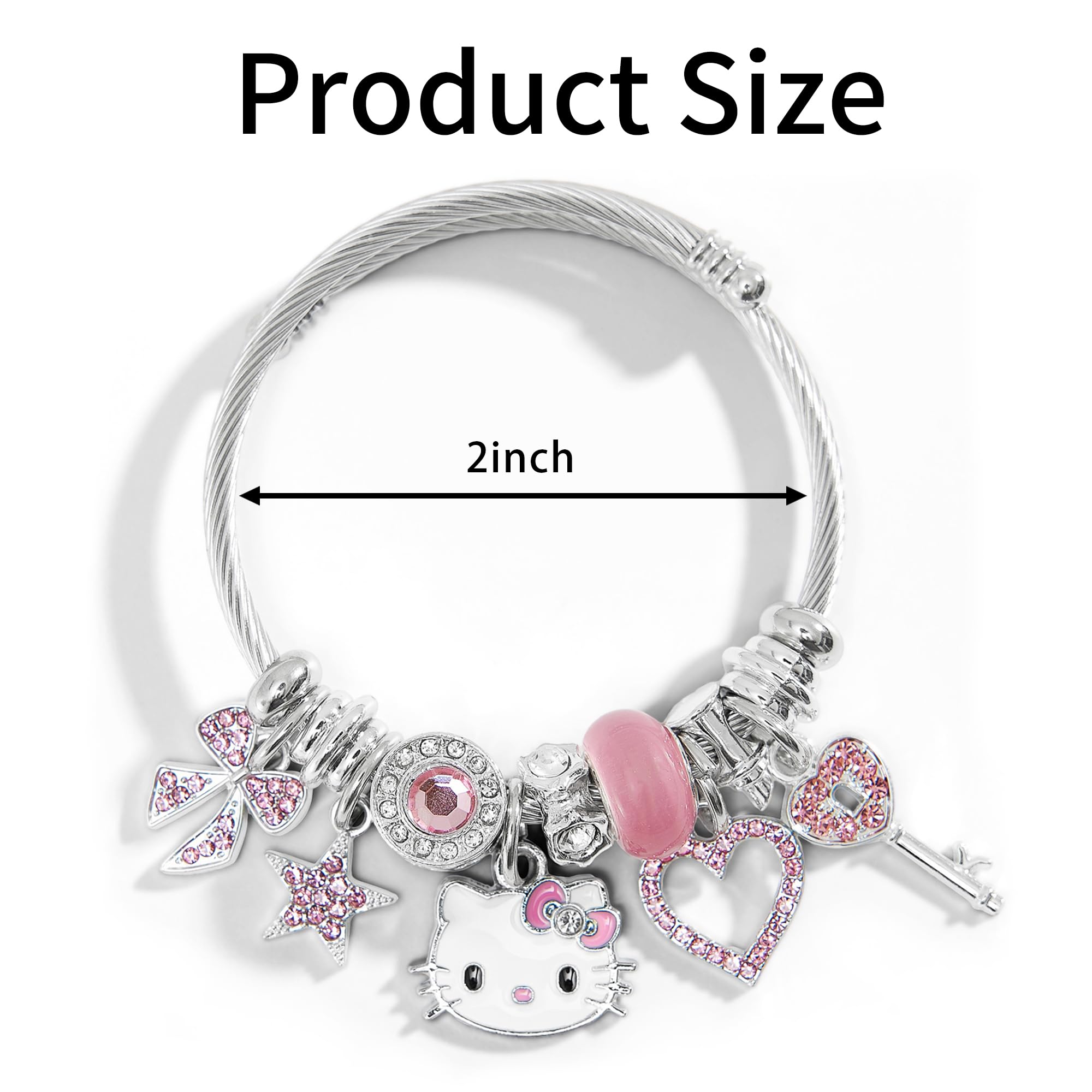 HonFHena Cute Bracelets, Adjustable Stainless Steel Composite Bracelet Bangles, Classic Cartoon Design Jewelry, Gift for Her (Pink)