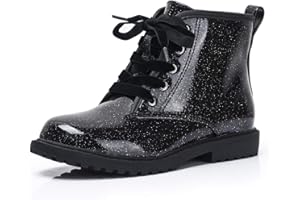 FITORY Girls/Boys Glitter Ankle Boots, Lace Up Waterproof Combat Shoes With Side Zipper for Toddler/Little Kid/Big Kid