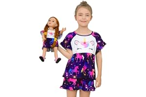 PLAY TAILOR Girl & Doll Matching Pajamas Unicorn Outfit Clothes for Girls and 18" Dolls Pajama Sets (Doll Not Included)