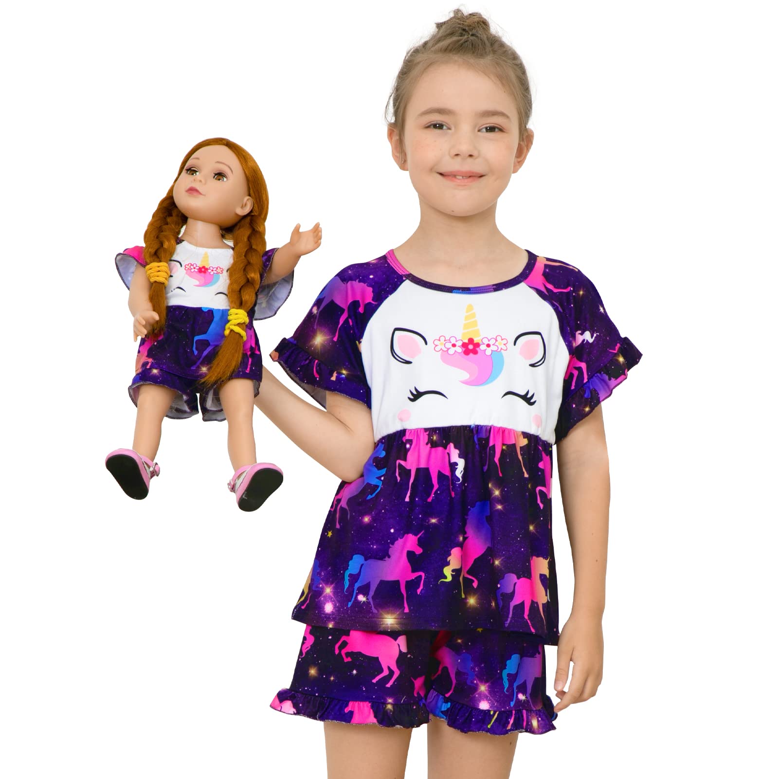 Girl & Doll Matching Pajamas Unicorn Outfit Clothes