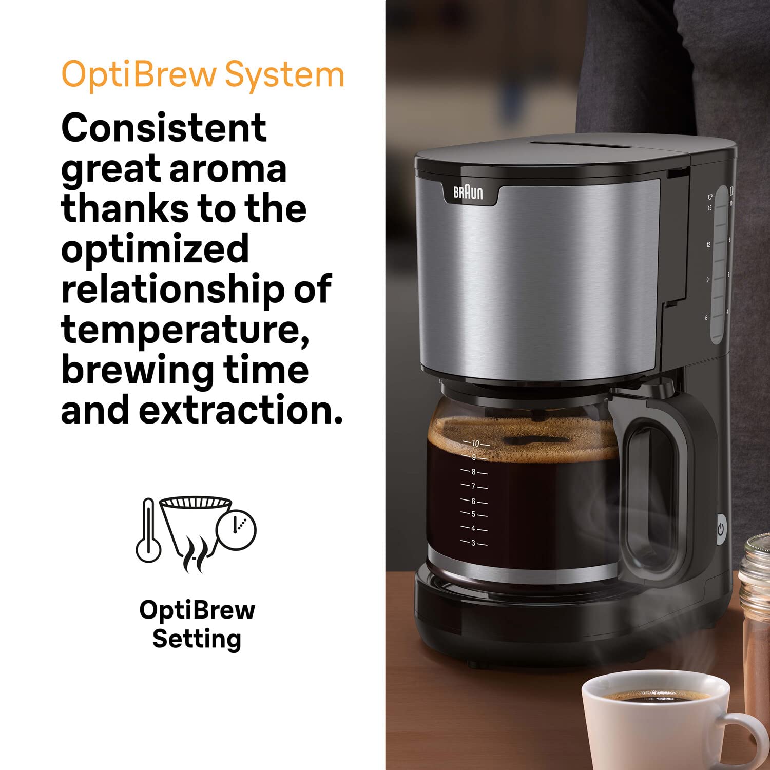 Braun PurShine KF 1500 BK Kaffeemaschine - Filterkaffeemaschine mit Glaskanne für bis zu 10 Tassen, OptiBrew-System, Automatische Abschaltung, 1000 Watt, Schwarz 2