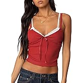 Women Lace Trim Camisole Tops Spaghetti Strap Tank Top Ribbed Knit Slim Fit Cami Shirt Bralettes