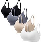 Angelhood Sports Cami Bras Pack for Women - Basic V-Neck Padded Seamless Bras with No Underwire