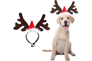 ROORUZ SOGAYU Christmas Dog Elk Reindeer Antler Headband Santa Hat Cap Pet Xmas Costume Headwear Adjustable Accessories for Cat and Puppy Small Dog