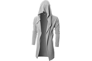 GIVON Men's Long Hooded Shawl Cardigan Open Front Gothic Cloak with Drape Design Shawl Collar