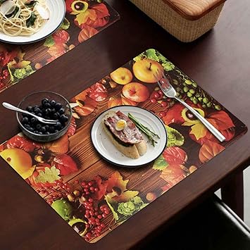 Swadesi E Shop PVC Reversible Printed Dining Table Mat Set (Size 11.5 x 17.5, Multi) Set of 6