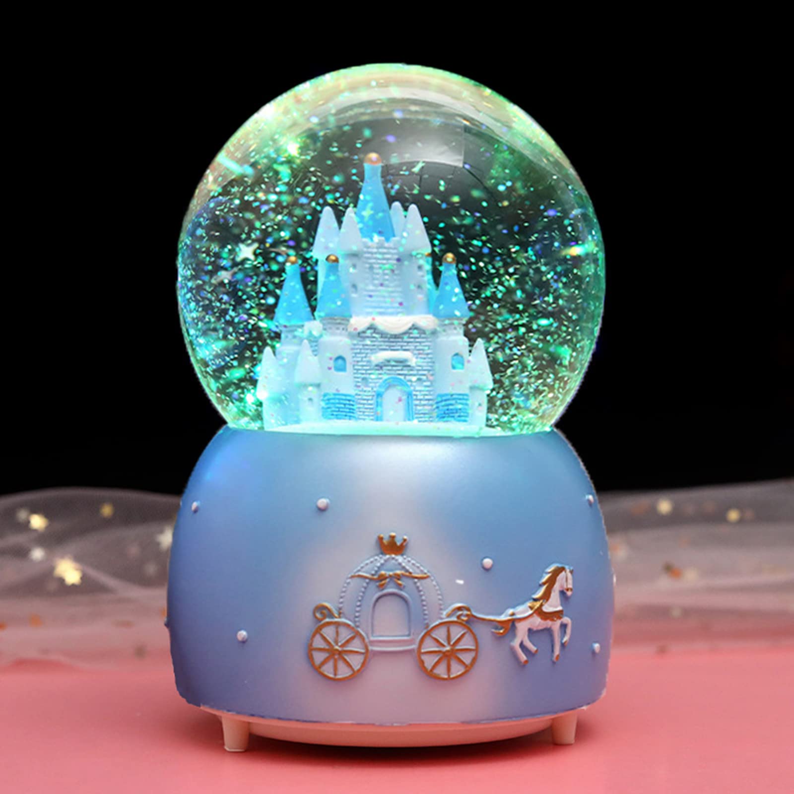 Snow Globe Crystal Ball Music Box Rotating Musical Box with Colorful Lights Castle Melody Musical Artware Dreamy and Exquisite Desktop Ornament for Birthday Christmas Thanksgiving Present