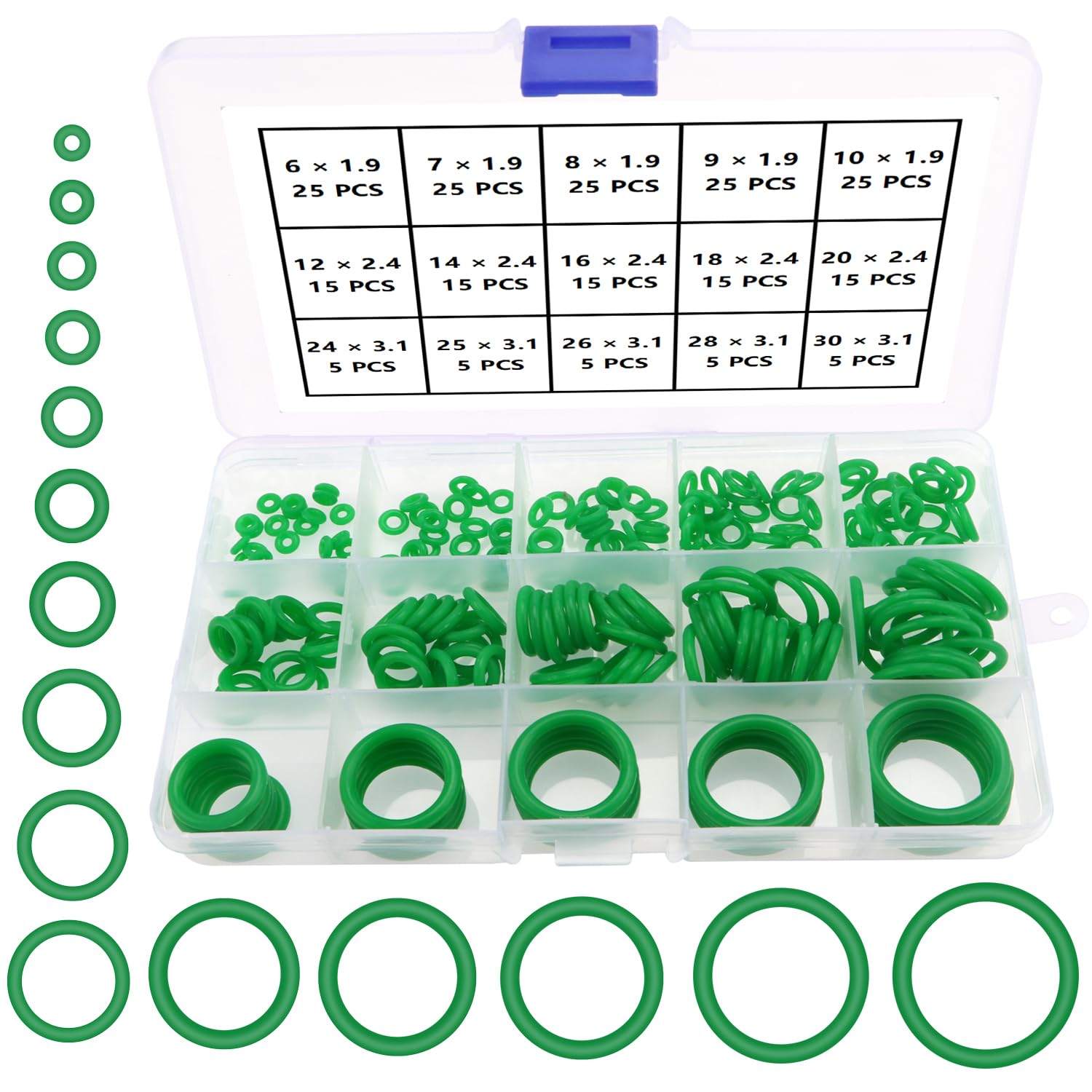 YIXISI 225 PCS 15 Sizes Green O-Rings Assortment Kit, Silicone Metric O-Rings, for Tap Plumbing Washer Seal & Auto Quick Repair
