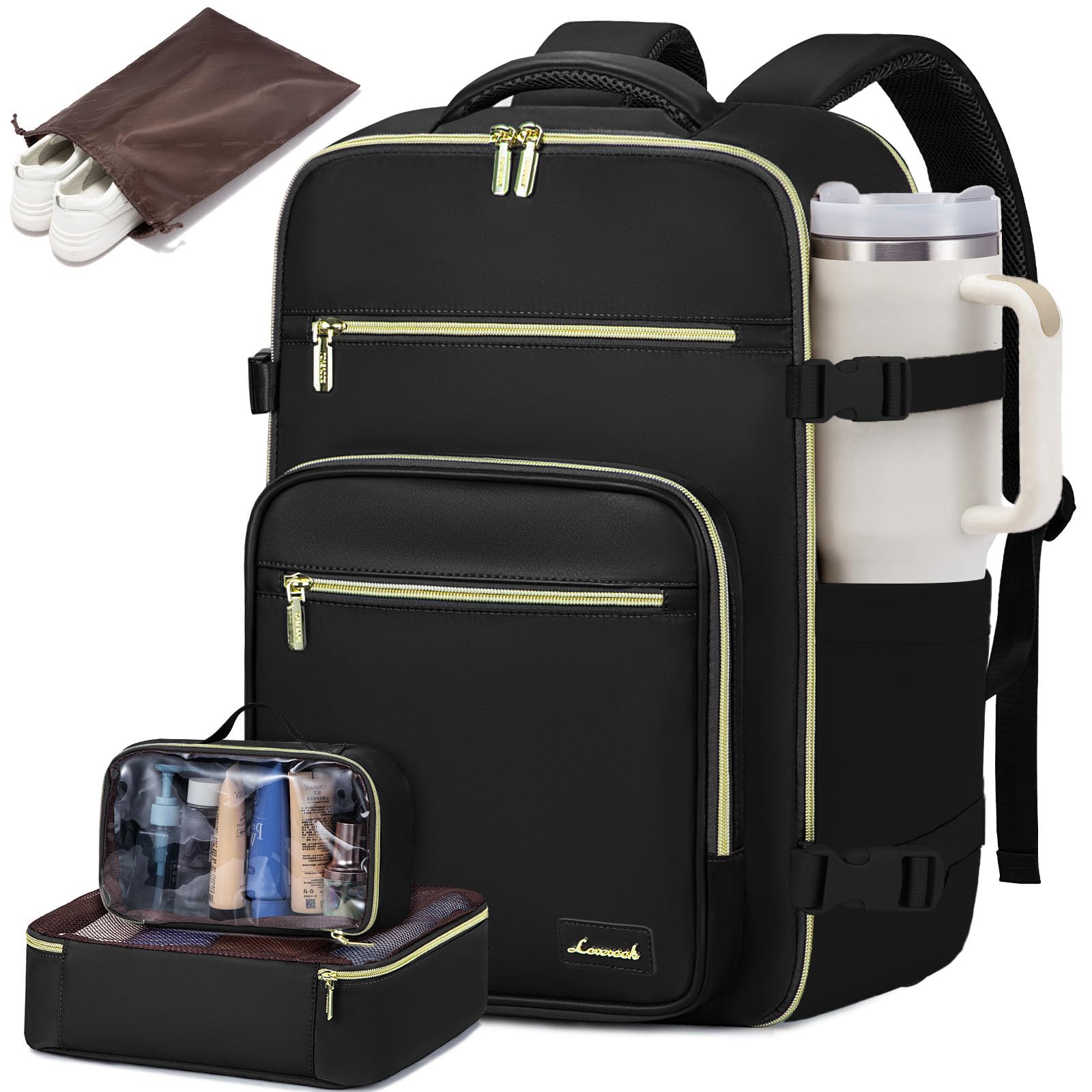 Photo 1 of **************ripped inside pocket***********
LOVEVOOK Travel Backpack For Women,40L Carry On Backpack Flight Approved,TSA Personal Item Travel Bag Fits 17 Inch Laptop,Business Weekender Overnight Daypack with Toiletry Bag and Cube,Black