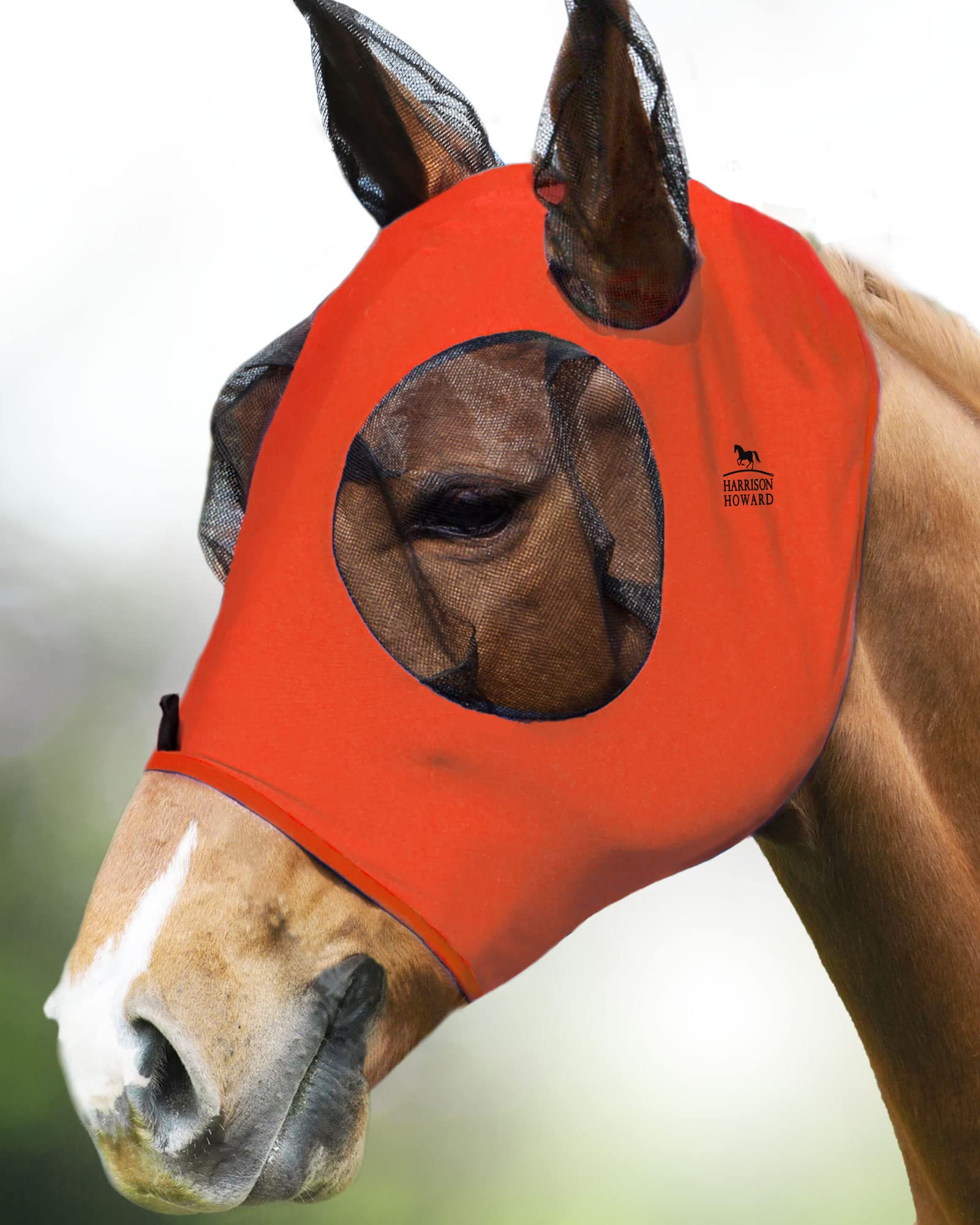 Harrison Howard Elasticity Horse Fly Mask Superb Comfort with UV Protection Standard Horse Fly Mask for Horse-Vibrant Orange