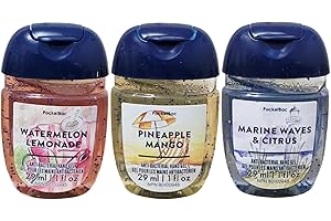 Bath & Body Works PocketBac Hand Sanitizer Gel 29 ml, 3-Pack (Watermelon Lemonade, Pineapple Mango, Marine Waves & Citrus)