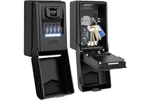 HUANLANG Key Lock Box Wall Mount,Outdoor Combination Lock Box with Light Up Dials,Waterproof Key Safe Large Capacity Realtor Lock Box for House Key Office Garage School