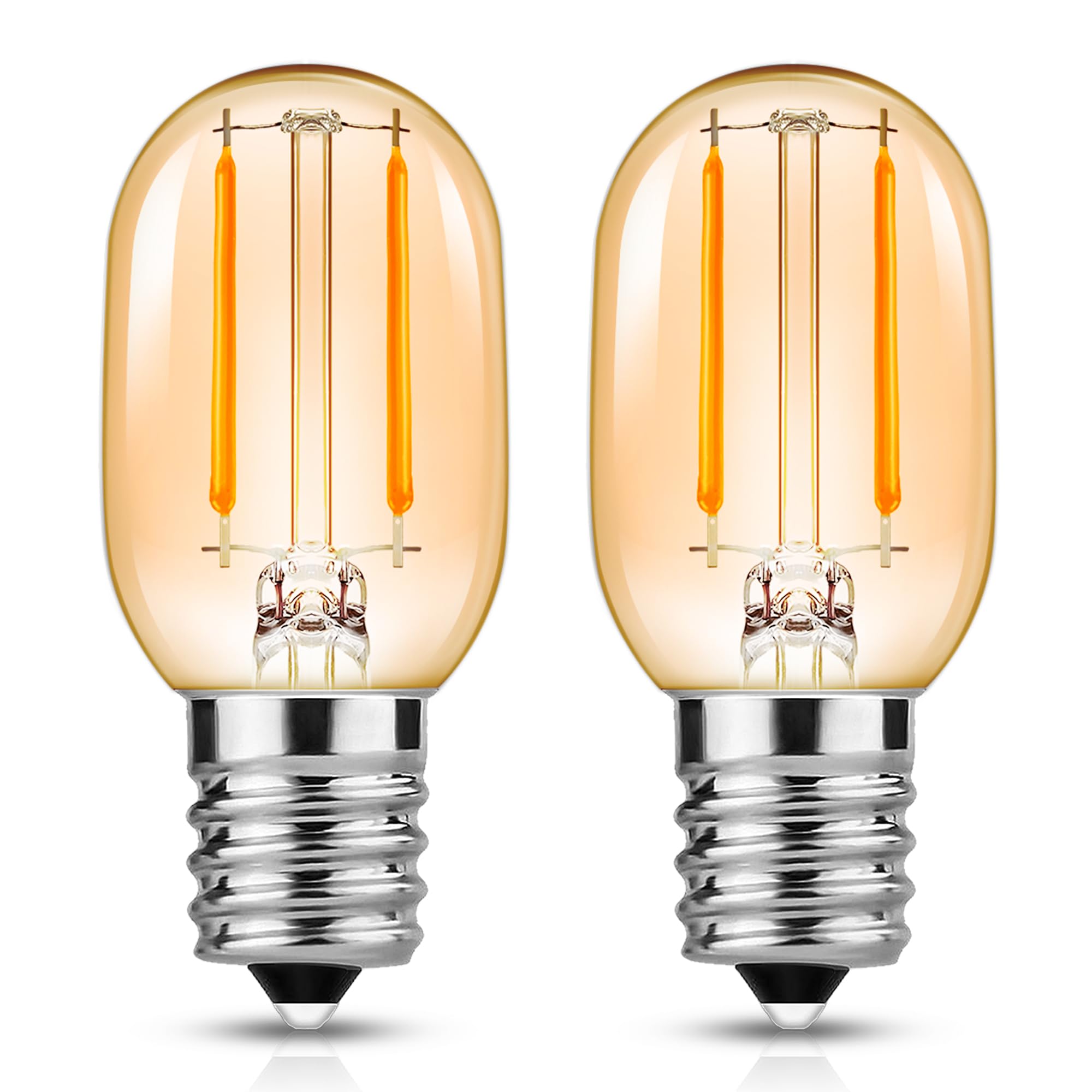 EvaStary E14 LED Light Bulb, 1W Vintage Amber Glass LED Filament Bulb, 2200K Warm White, E14 SES Small Screw Night Light Bulb, 10W Equivalent T22 Tubular Fridge Bulbs, 2 Pack — image 1