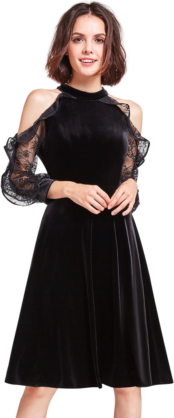 Alisa Pan Cold Shoulder Velvet Christmas Party Dress 05896